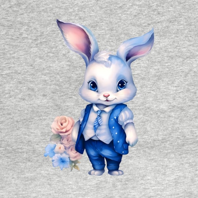 Easter bunny boy with jeans and flowers by linasemenova